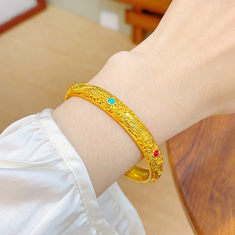 Copper Plated Gold Flowers Leaves Luck Bracelet Bangle