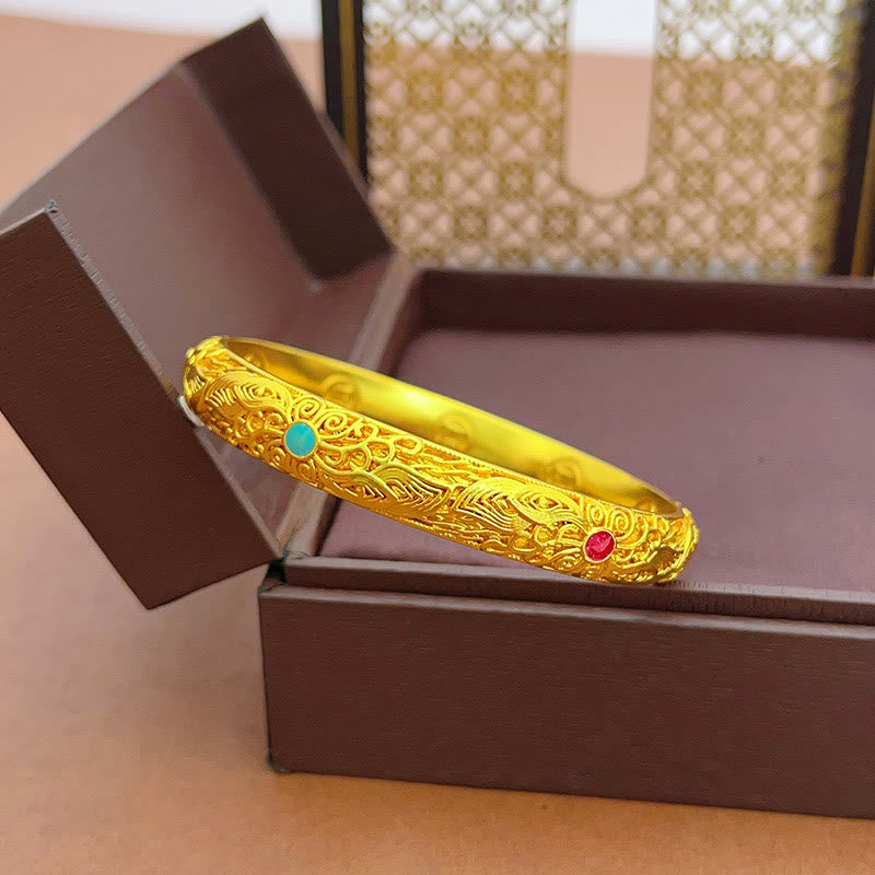 Copper Plated Gold Flowers Leaves Luck Bracelet Bangle