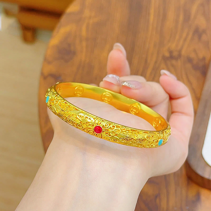 Copper Plated Gold Flowers Leaves Luck Bracelet Bangle