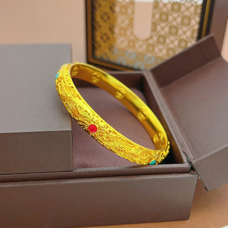 Copper Plated Gold Flowers Leaves Luck Bracelet Bangle