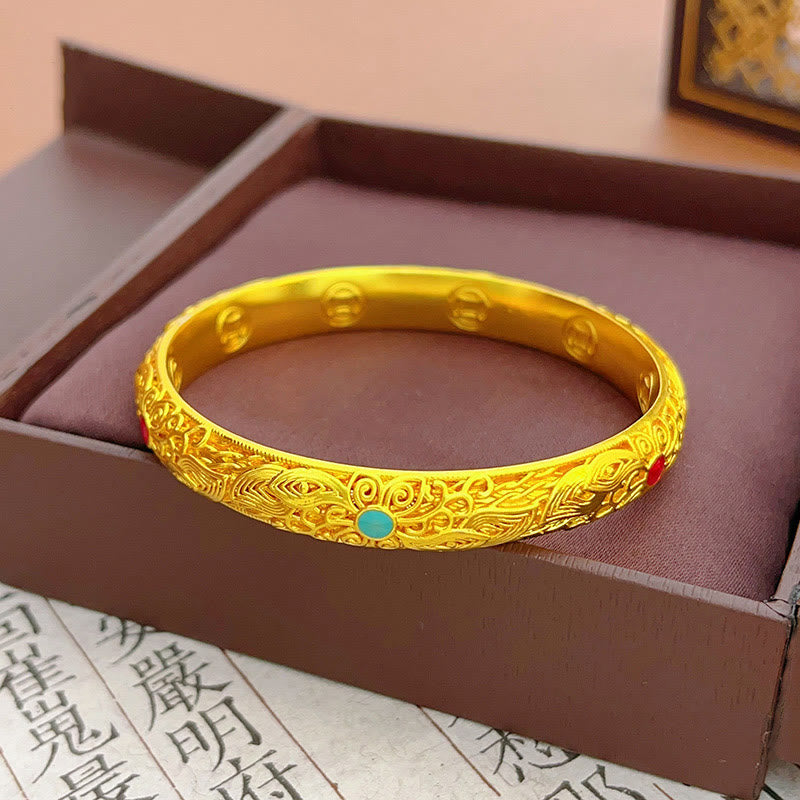 Copper Plated Gold Flowers Leaves Luck Bracelet Bangle