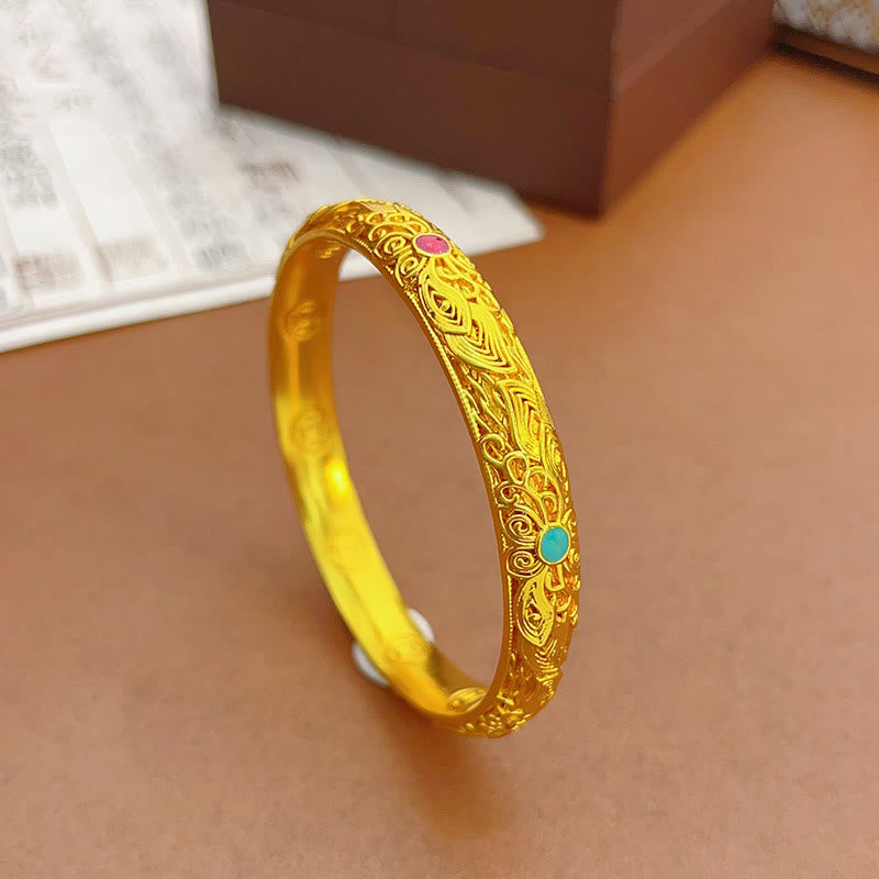 Copper Plated Gold Flowers Leaves Luck Bracelet Bangle