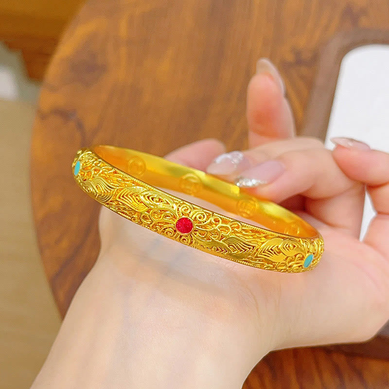 Copper Plated Gold Flowers Leaves Luck Bracelet Bangle