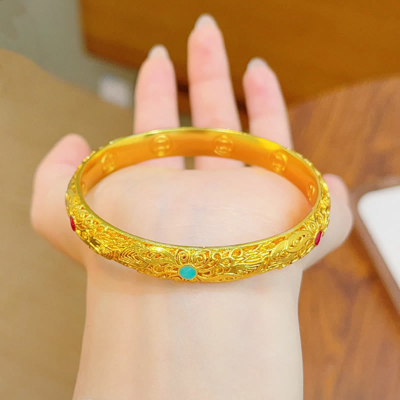 Copper Plated Gold Flowers Leaves Luck Bracelet Bangle