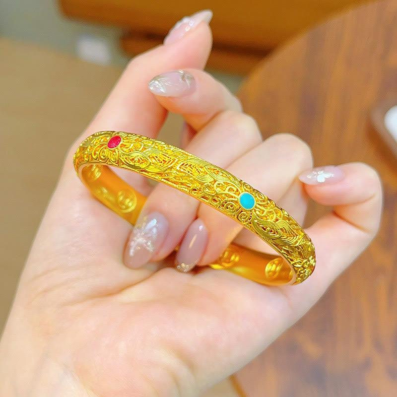 Copper Plated Gold Flowers Leaves Luck Bracelet Bangle