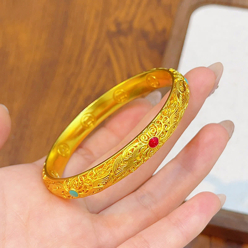 Copper Plated Gold Flowers Leaves Luck Bracelet Bangle