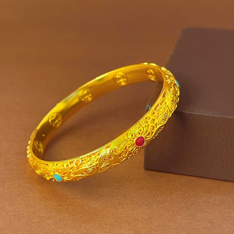 Copper Plated Gold Flowers Leaves Luck Bracelet Bangle