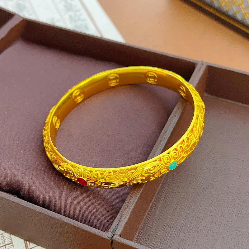 Copper Plated Gold Flowers Leaves Luck Bracelet Bangle