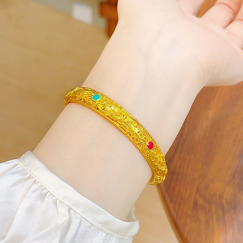 Copper Plated Gold Flowers Leaves Luck Bracelet Bangle