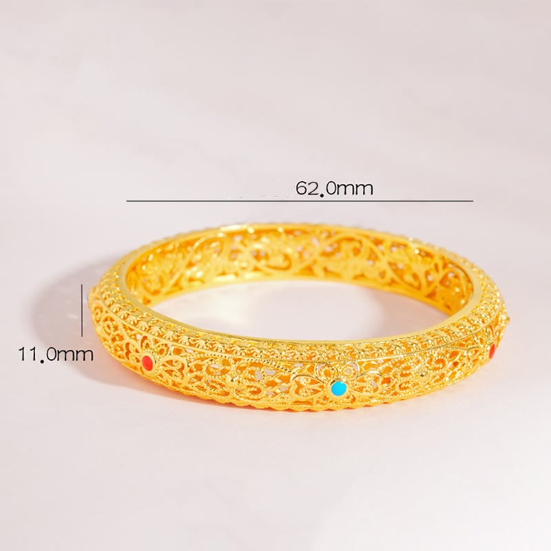 Gold Plated Copper Flower Vine Pattern Floral Bangle Bracelet