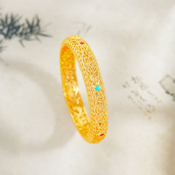 Gold Plated Copper Flower Vine Pattern Floral Bangle Bracelet