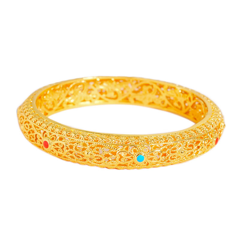Gold Plated Copper Flower Vine Pattern Floral Bangle Bracelet