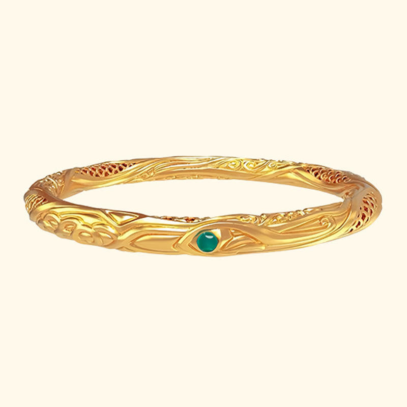 999 Sterling Silver Golden Flower Hollow Design Blessing Bracelet Bangle