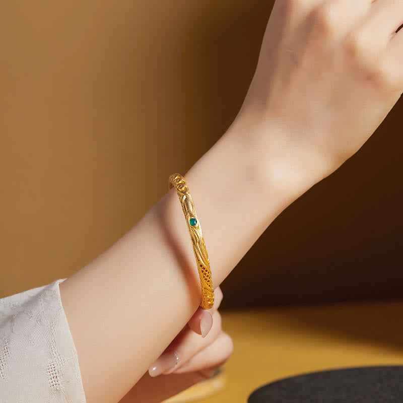 999 Sterling Silver Golden Flower Hollow Design Blessing Bracelet Bangle