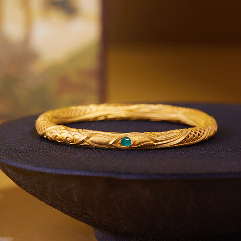 999 Sterling Silver Golden Flower Hollow Design Blessing Bracelet Bangle