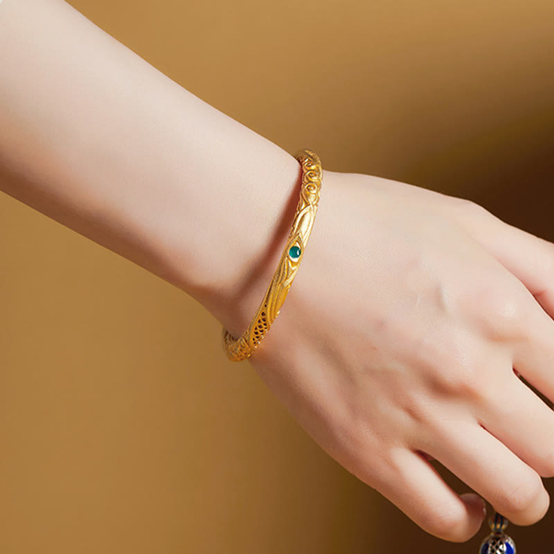 999 Sterling Silver Golden Flower Hollow Design Blessing Bracelet Bangle