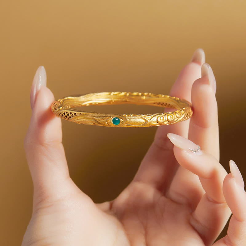 999 Sterling Silver Golden Flower Hollow Design Blessing Bracelet Bangle