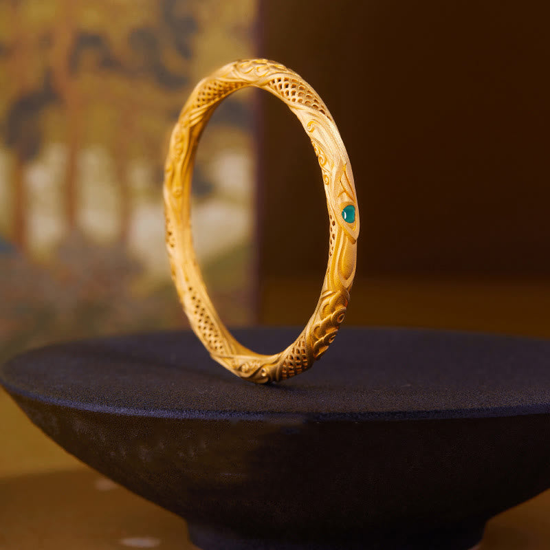 999 Sterling Silver Golden Flower Hollow Design Blessing Bracelet Bangle