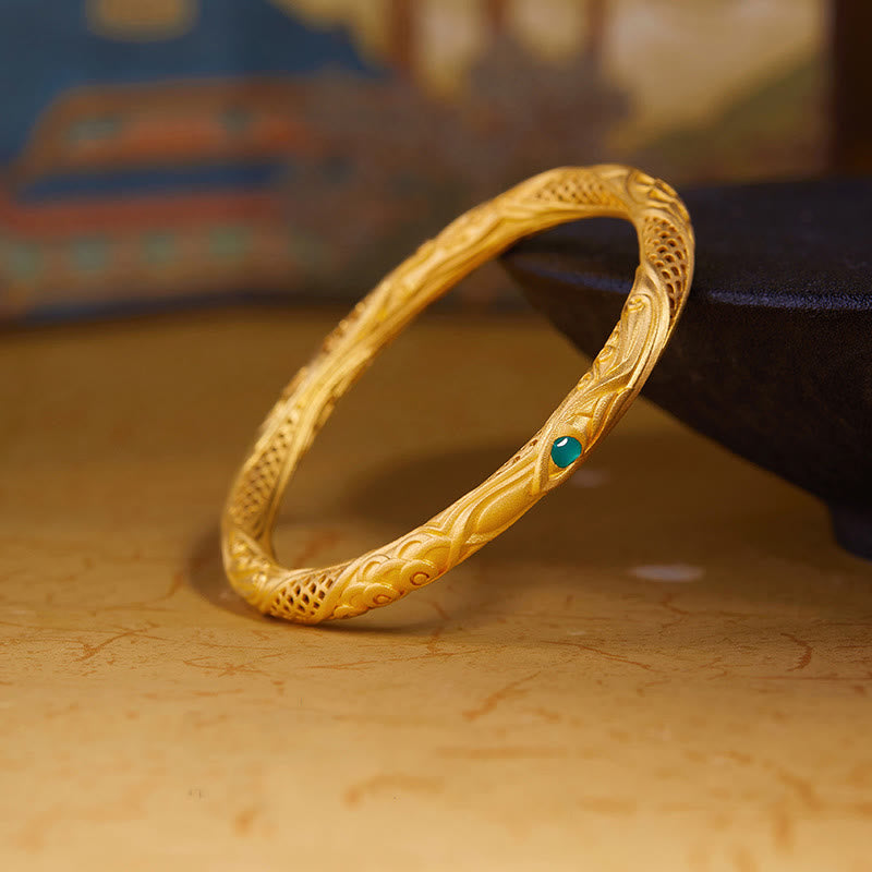 999 Sterling Silver Golden Flower Hollow Design Blessing Bracelet Bangle