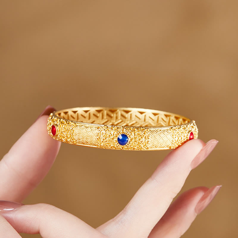 Hollow Auspicious Clouds 925 Sterling Silver Bangle Bracelet