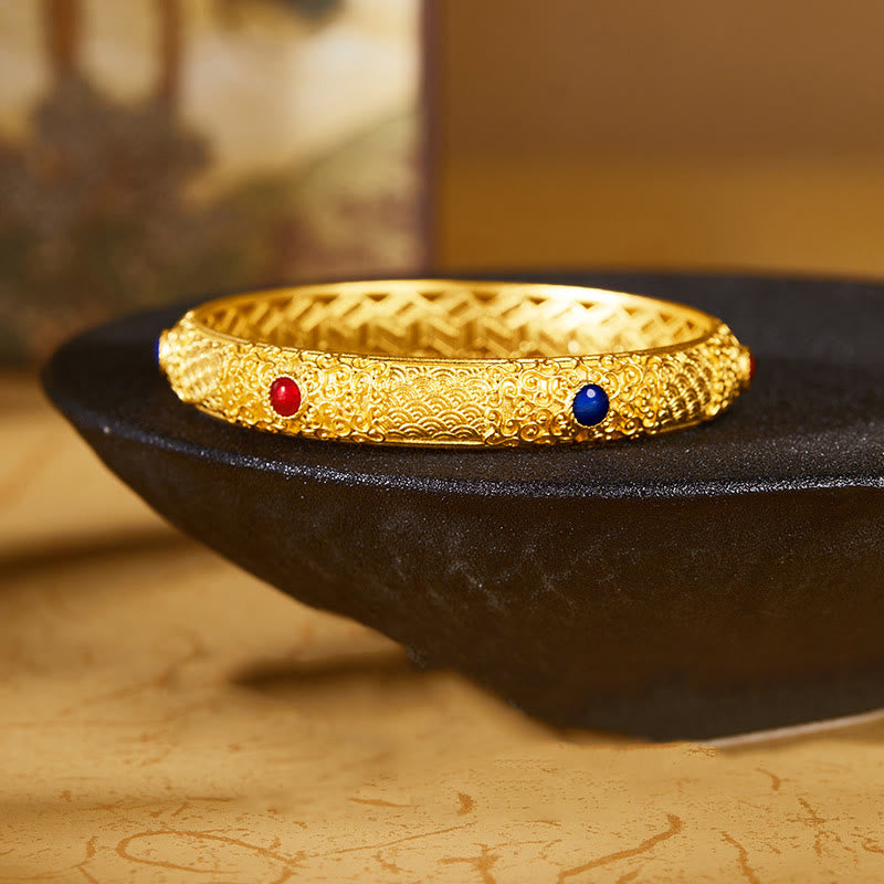Hollow Auspicious Clouds 925 Sterling Silver Bangle Bracelet