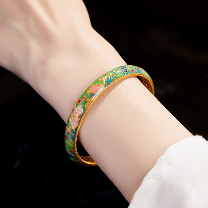 999 Sterling Silver Koi Fish Lotus Hollow Design Wealth Bracelet Bangle 2.28 IN (58 MM)