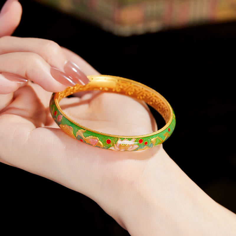 999 Sterling Silver Koi Fish Lotus Hollow Design Wealth Bracelet Bangle 2.28 IN (58 MM)