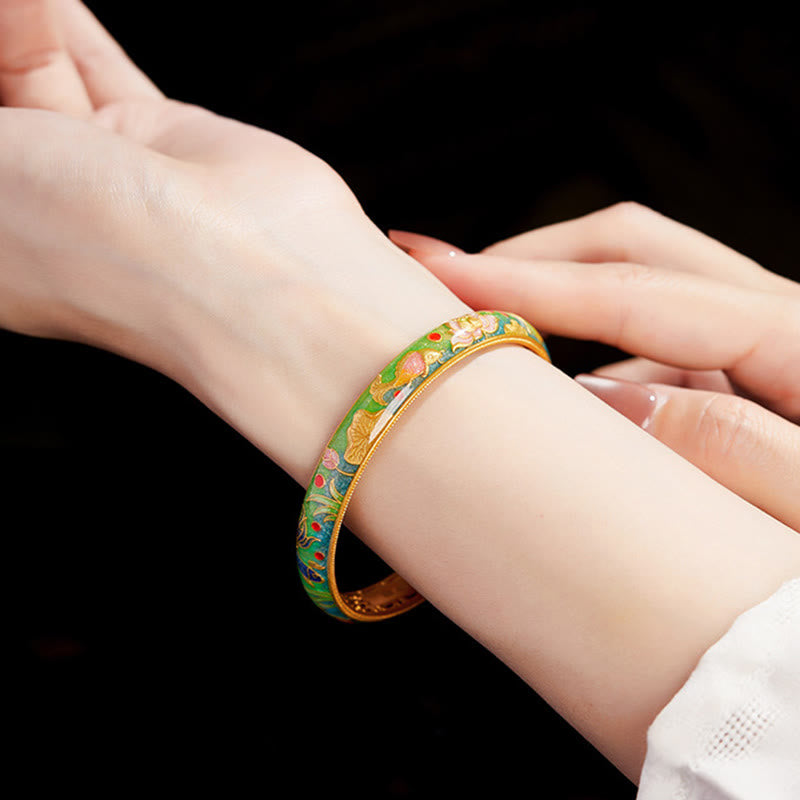 999 Sterling Silver Koi Fish Lotus Hollow Design Wealth Bracelet Bangle 2.28 IN (58 MM)