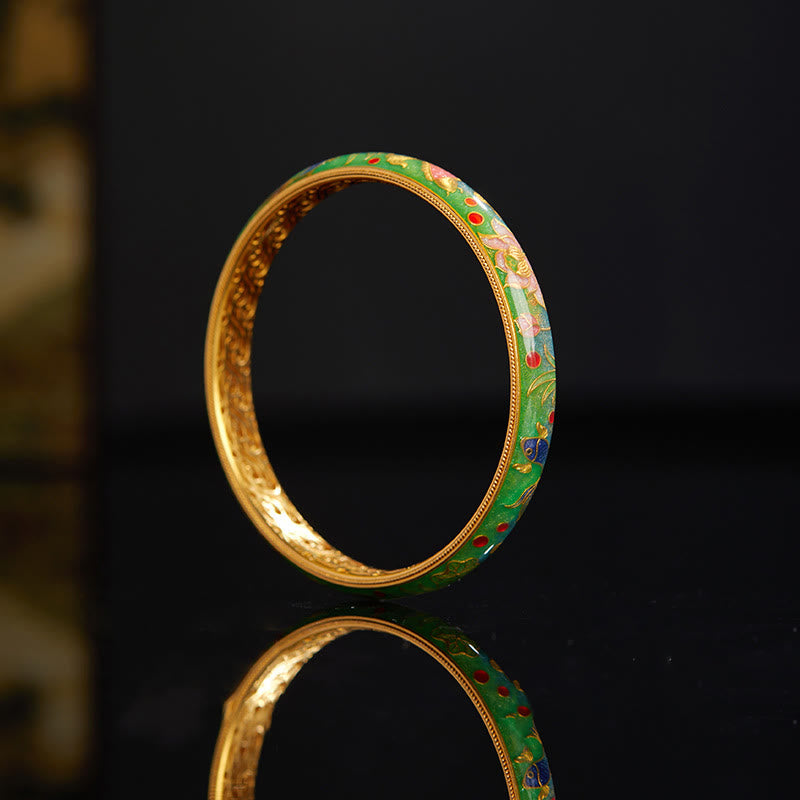 999 Sterling Silver Koi Fish Lotus Hollow Design Wealth Bracelet Bangle 2.28 IN (58 MM)