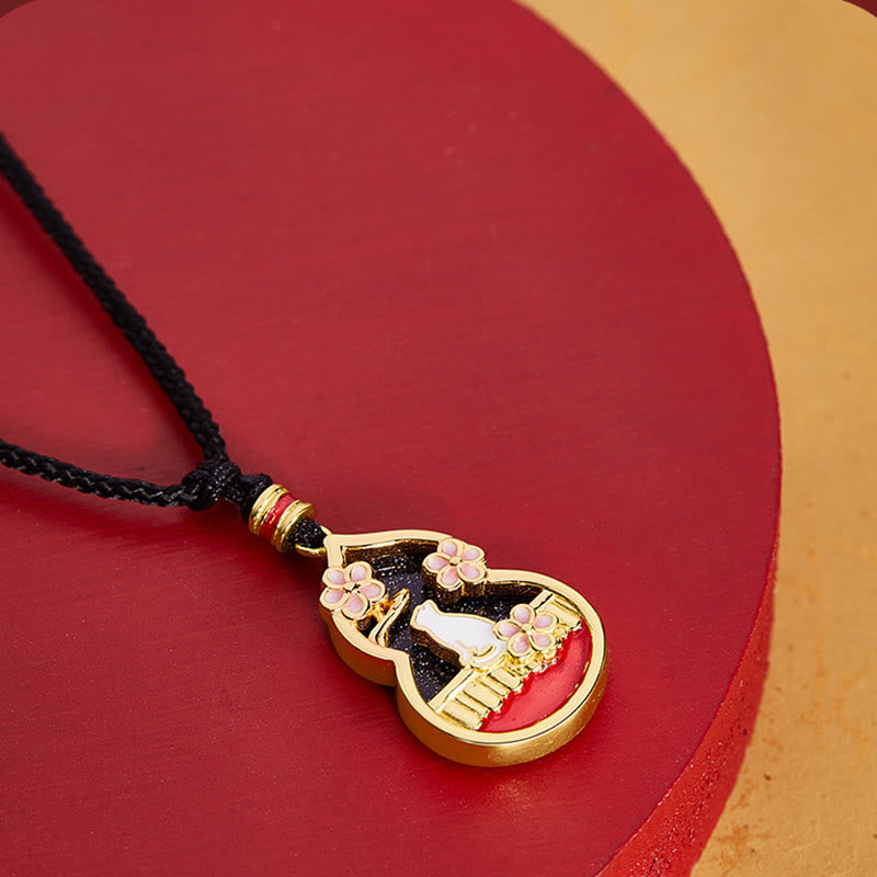 925 Sterling Silver Peach Blossom Cat Gourd Pattern Protection Necklace Pendant