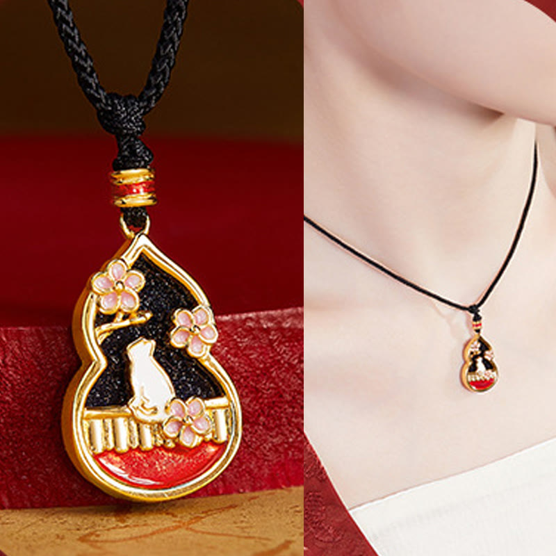 925 Sterling Silver Peach Blossom Cat Gourd Pattern Protection Necklace Pendant