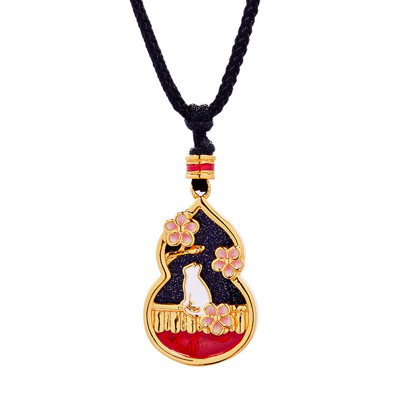 925 Sterling Silver Peach Blossom Cat Gourd Pattern Protection Necklace Pendant