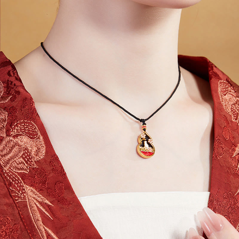 925 Sterling Silver Peach Blossom Cat Gourd Pattern Protection Necklace Pendant