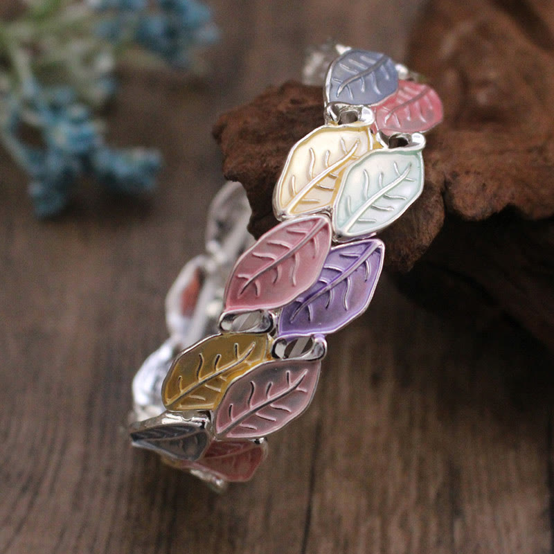 Colorful Leaves Alloy Luck Elastic Bracelet Bangle