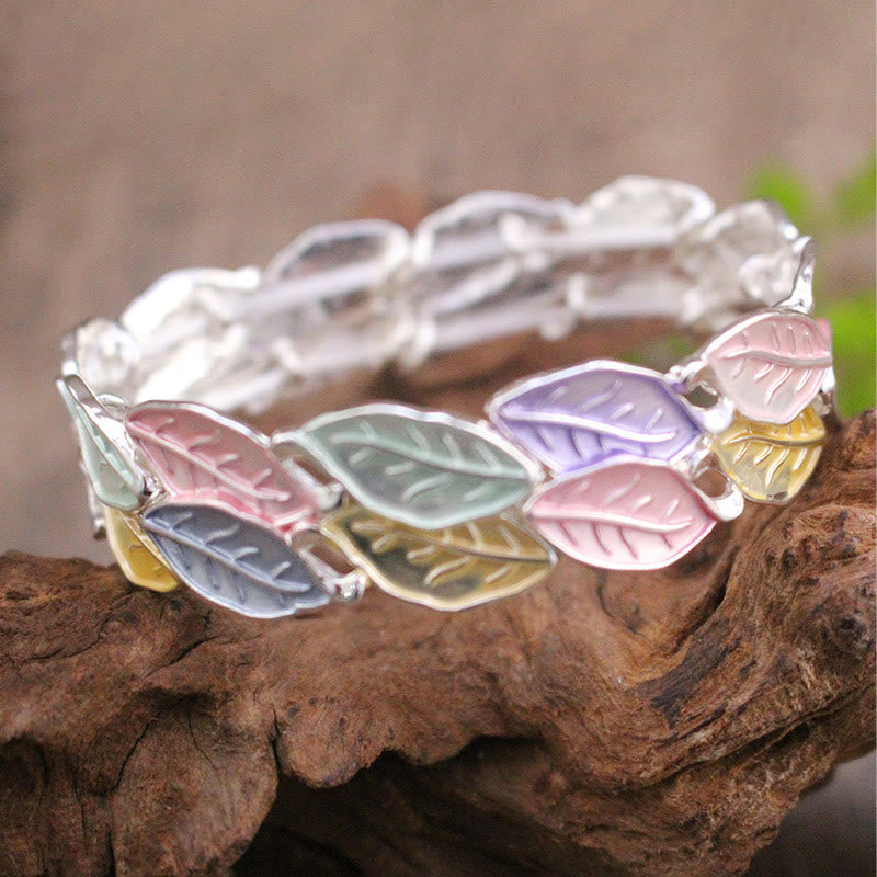 Colorful Leaves Alloy Luck Elastic Bracelet Bangle