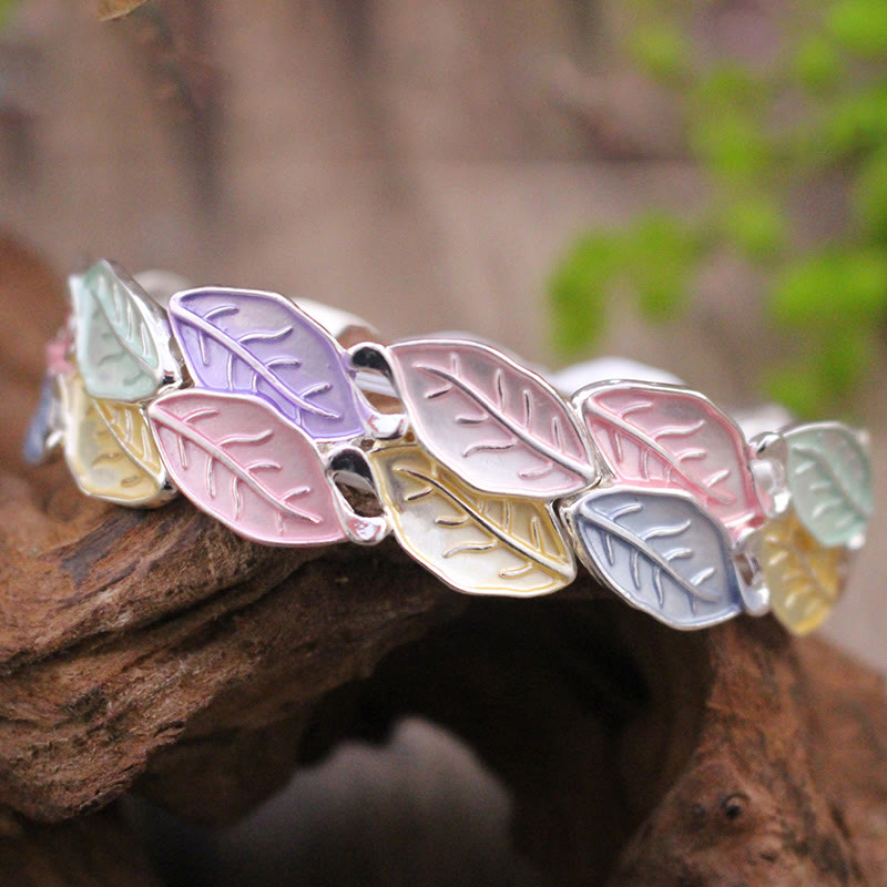 Colorful Leaves Alloy Luck Elastic Bracelet Bangle