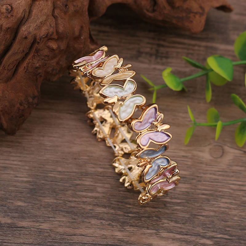 Colorful Butterfly Freedom Alloy Elastic Bracelet Bangle