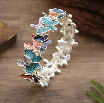 Colorful Butterfly Love Alloy Elastic Bracelet Bangle