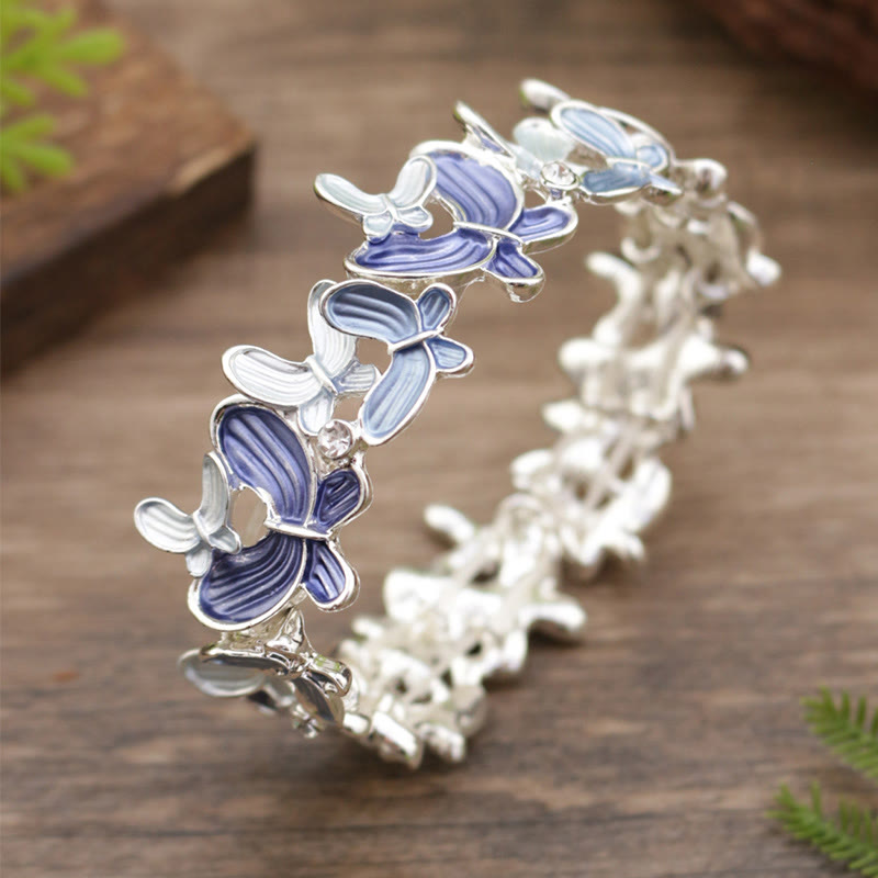 Colorful Butterfly Love Alloy Elastic Bracelet Bangle