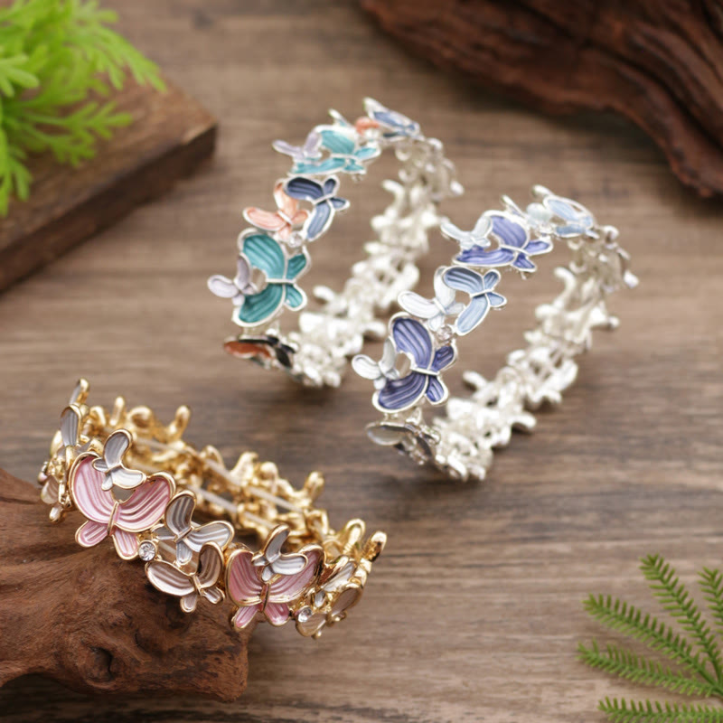 Colorful Butterfly Love Alloy Elastic Bracelet Bangle