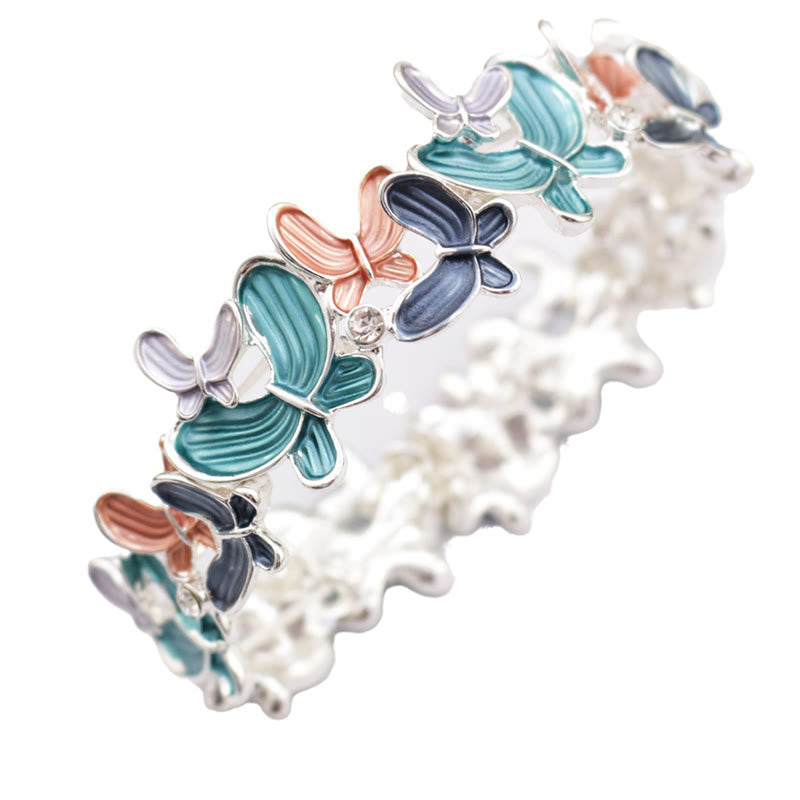 Colorful Butterfly Love Alloy Elastic Bracelet Bangle