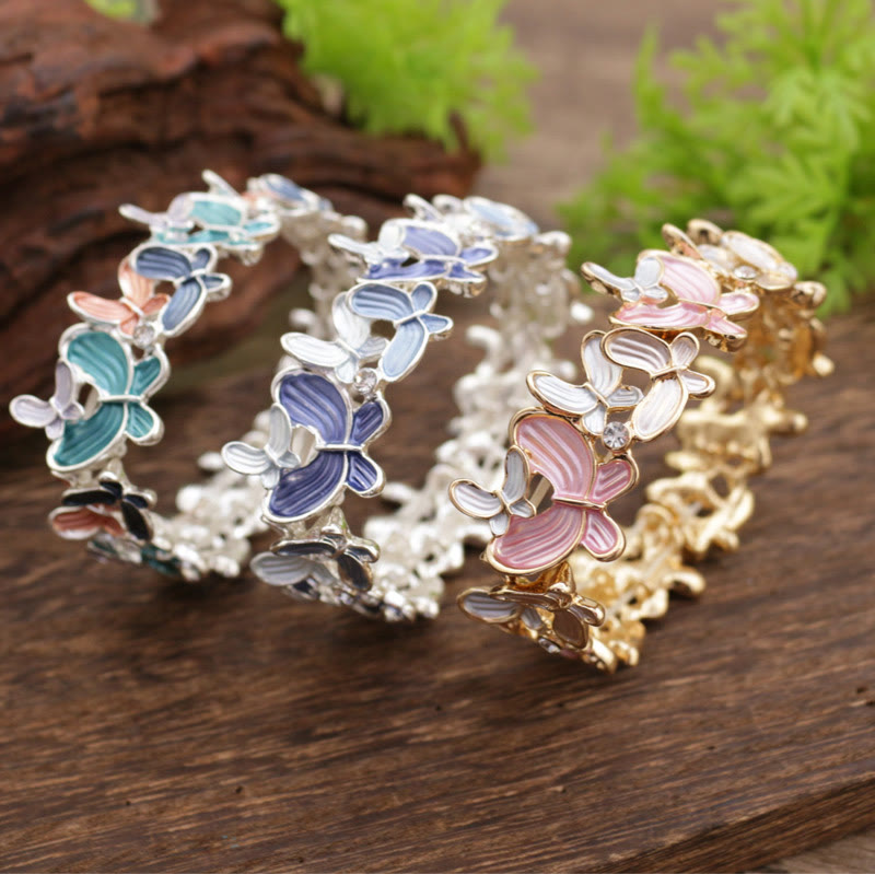 Colorful Butterfly Love Alloy Elastic Bracelet Bangle
