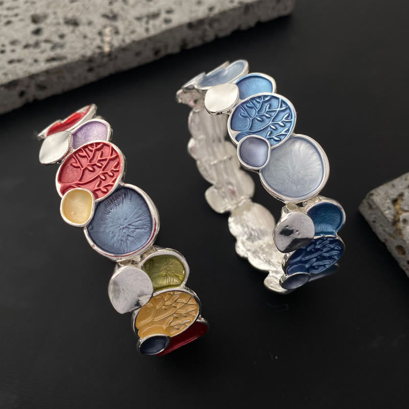 Tree of Life Round Pattern Unity Alloy Elastic Bracelet Bangle