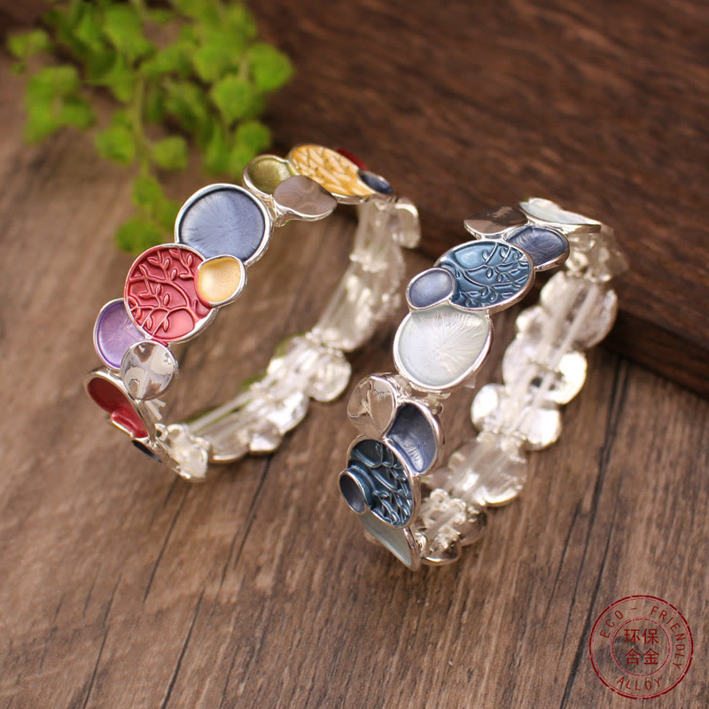 Tree of Life Round Pattern Unity Alloy Elastic Bracelet Bangle
