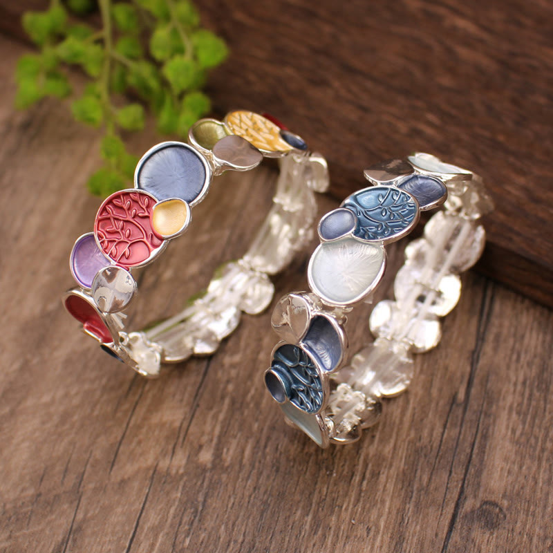 Tree of Life Round Pattern Unity Alloy Elastic Bracelet Bangle