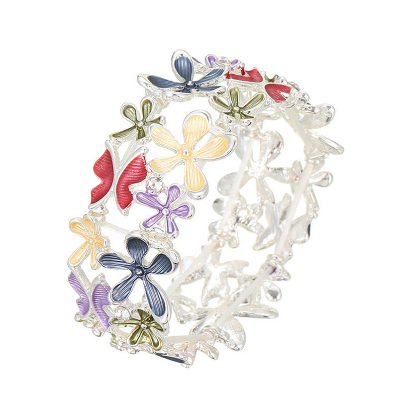 Colorful Butterfly Flowers Love Alloy Elastic Bracelet Bangle