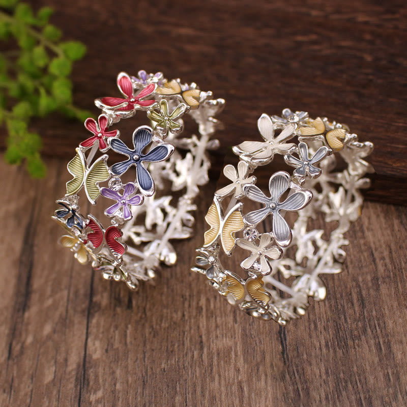 Colorful Butterfly Flowers Love Alloy Elastic Bracelet Bangle