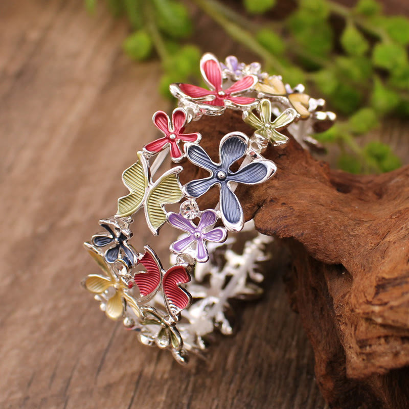 Colorful Butterfly Flowers Love Alloy Elastic Bracelet Bangle