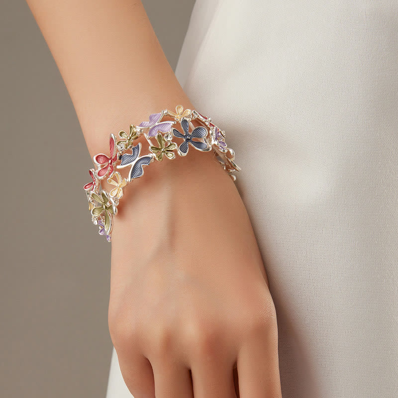 Colorful Butterfly Flowers Love Alloy Elastic Bracelet Bangle