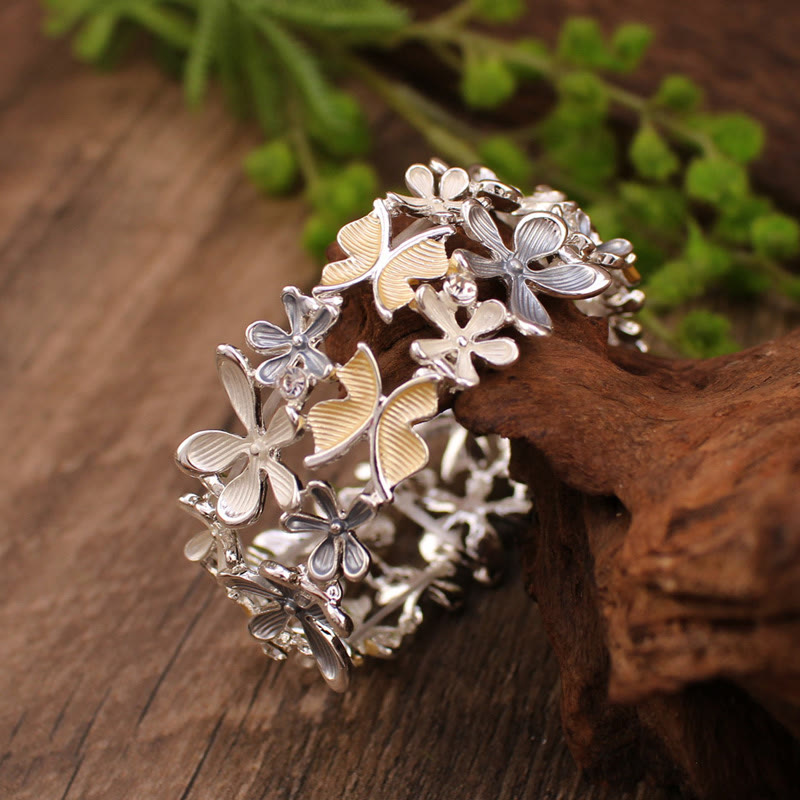 Colorful Butterfly Flowers Love Alloy Elastic Bracelet Bangle